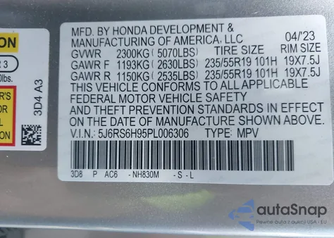 2023 Honda Cr-V Sport Touring z USA, uszkodzony, nr VIN 5J6RS6H95PL006306